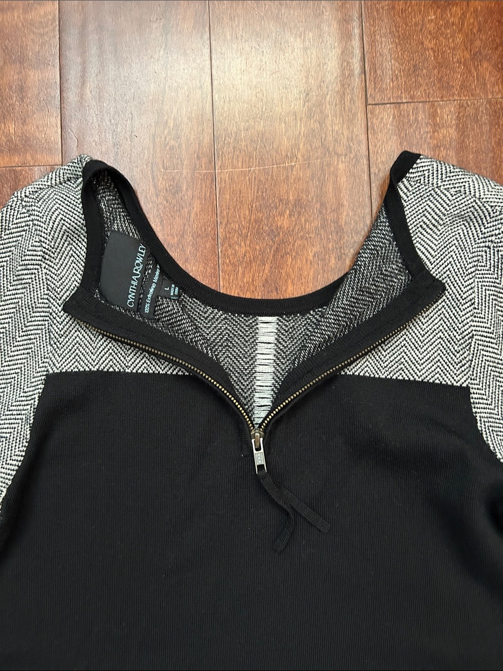 Cynthia Rowley 100% Extra Fine Merino Wool Herringbone Long-Sleeve Dress, Size L - Picture 12 of 14